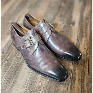 Magnanni Mens Single Monk Strap Leather Dress Shoes Purple Grey Spain Size 11